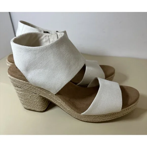 Toms Majorca Platform Espadrille Casual Block Heel Sandals White Canvas Sz 10 - Picture 3 of 12